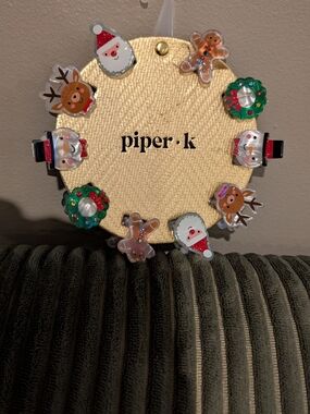 piper·k Kids Holiday Character Hair Clips - Gold with Festive Accents